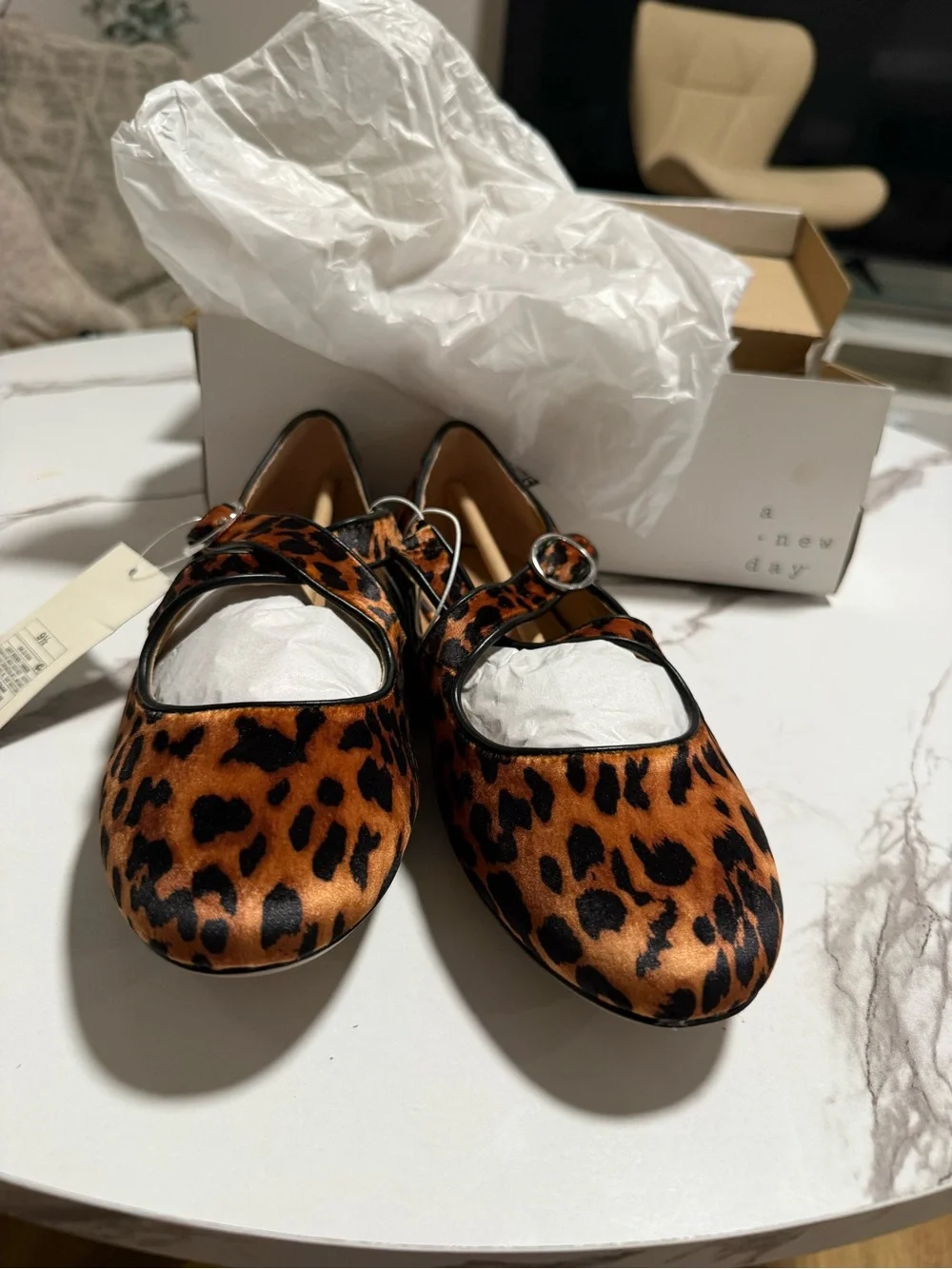 a new day Leopard Print Mary Jane Flats in Light Brown and Black